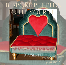 Load image into Gallery viewer, Exquisite luxury pet bed for dogs and cats featuring orthopedic comfort, handmade in Europe with baroque designer details, glamorous high-end customizable pet furniture by Aposentis. €1190.00