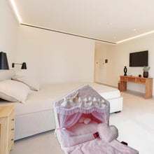 Load image into Gallery viewer, Exquisite luxury pet bed for dogs and cats featuring orthopedic comfort, handmade in Europe with baroque designer details, glamorous high-end customizable pet furniture by Aposentis. €350.00