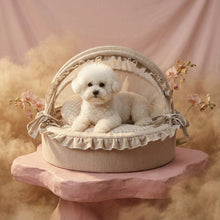 Load image into Gallery viewer, Exquisite luxury pet bed for dogs and cats featuring orthopedic comfort, handmade in Europe with baroque designer details, glamorous high-end customizable pet furniture by Aposentis. €550.00
