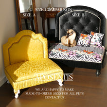 Load image into Gallery viewer, Exquisite luxury pet bed for dogs and cats featuring orthopedic comfort, handmade in Europe with baroque designer details, glamorous high-end customizable pet furniture by Aposentis. €250.00