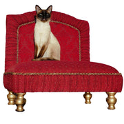 Aposentis luxury dogs cats pets bed  designer exclusive fancy luxurious red handcrafted design Pet silhouette little ears handmade europe Portugal Barocco motif-studded-back-gold-bold sumptuous damask bespoke unique personalized